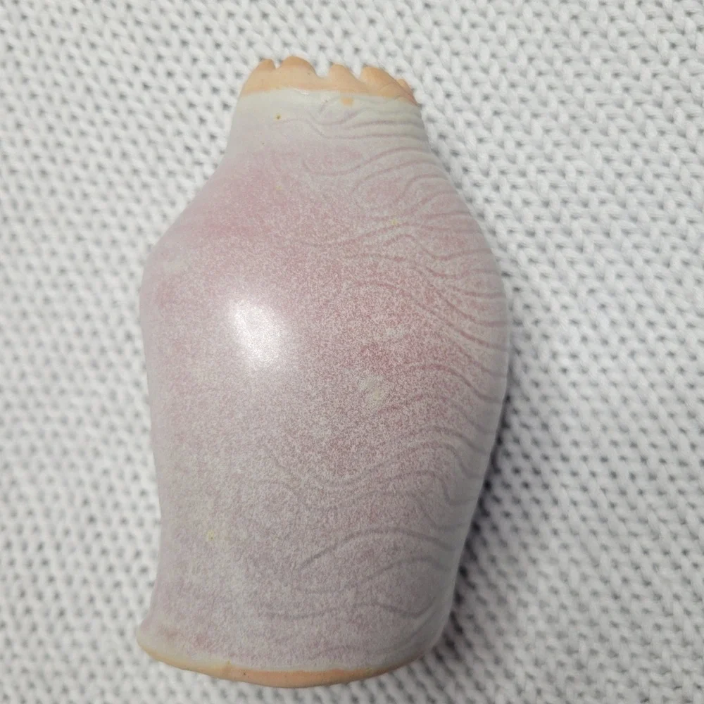CPG Studio Pottery Vase Handcrafted Pink Lavender Glaze Wavy Rim Organic Shape